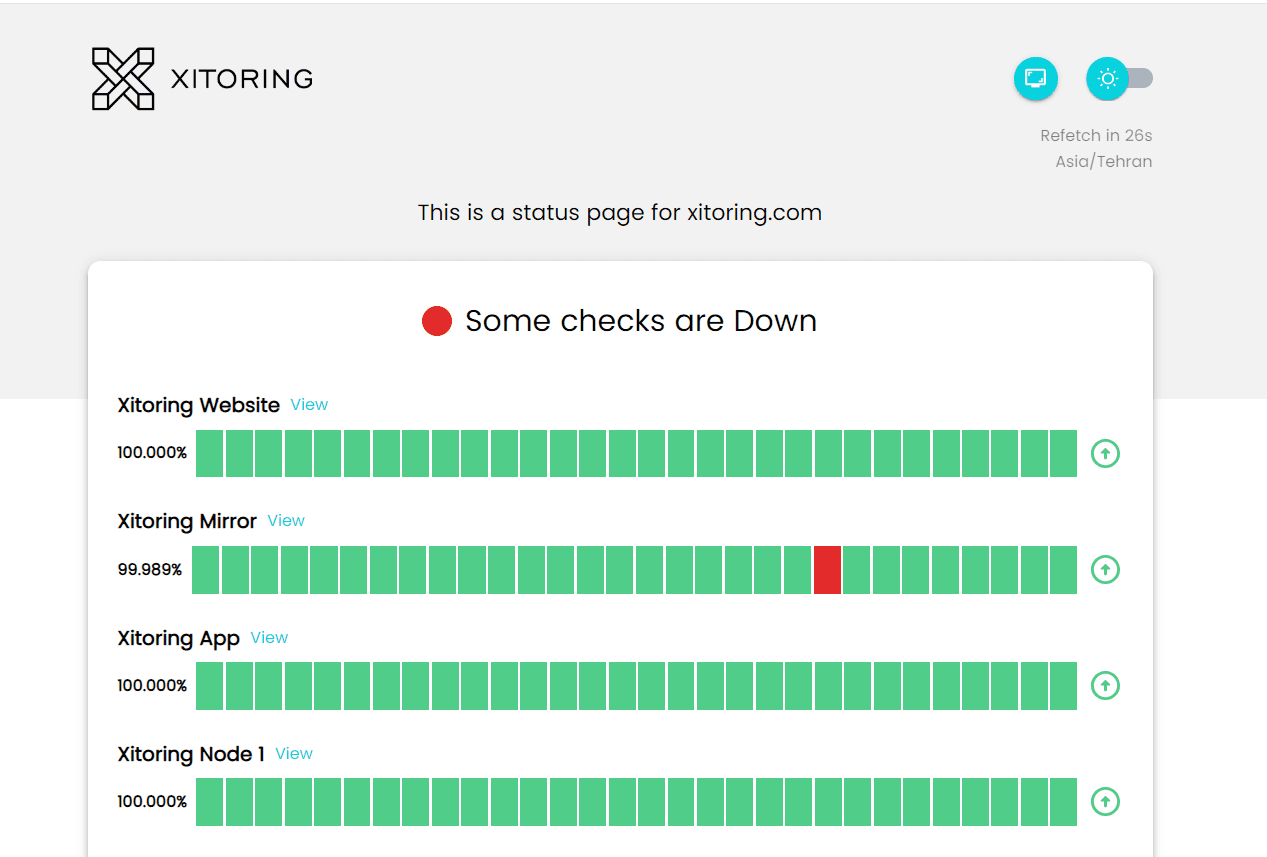 Xitoring status pages